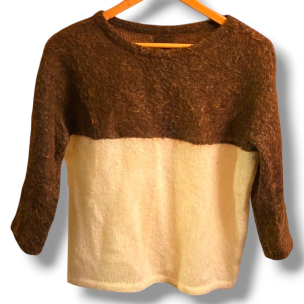 American Retro Sweater Brown Cream Mohair Wool Blend Sweater